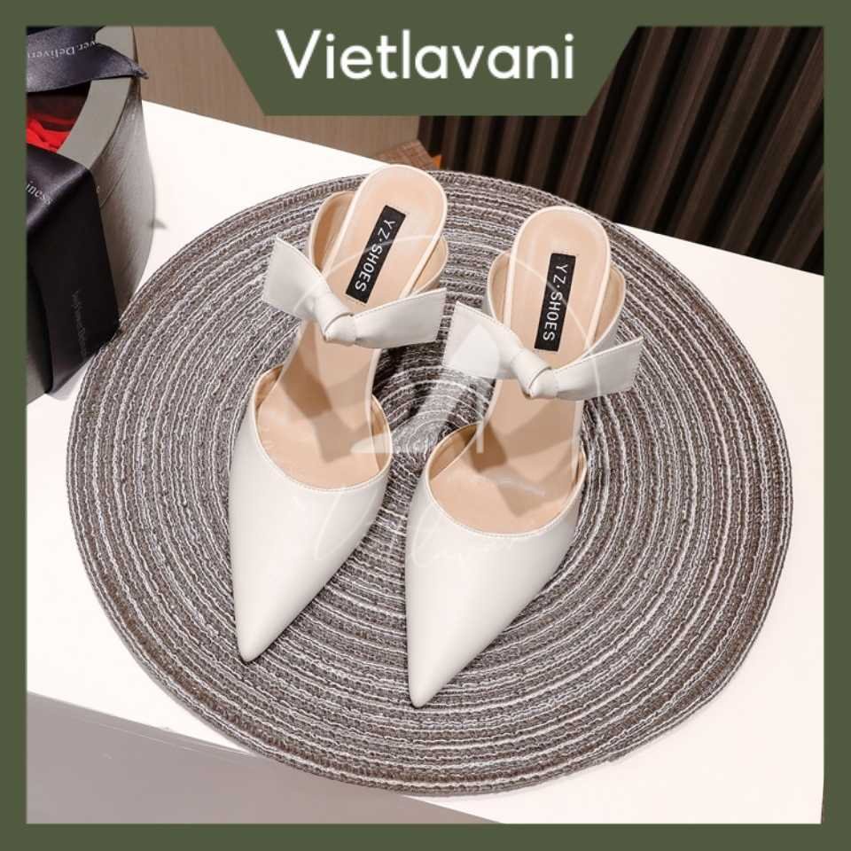 Guốc nữ thời trang mã HGG27 quai nơ cao 7P có 2 màu kem và đen