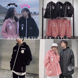 ÁO KHOÁC GIÓ KAKI SAVAGE DAISY HỒNG ĐEN UNISEX - ÁO GIÓ DÙ LÌ HOA CÚC HOT