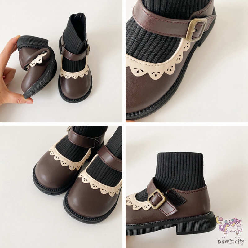 Giày bốt da đế mềm mũi tròn chống trượt xinh xắn dành cho bé