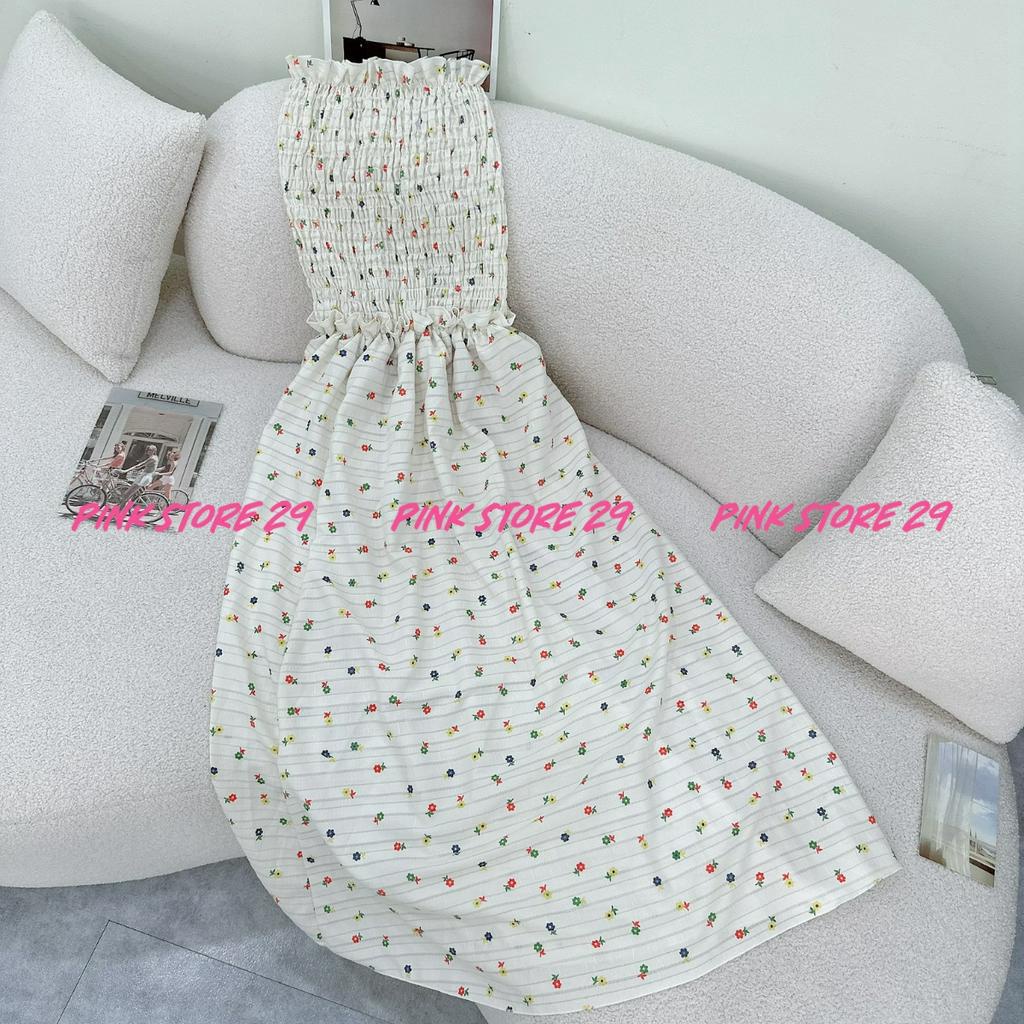Đầm ống dáng xòe PINKSTORE29 phong cách tiếu thư, kiểu hoa nhí dễ thương D109