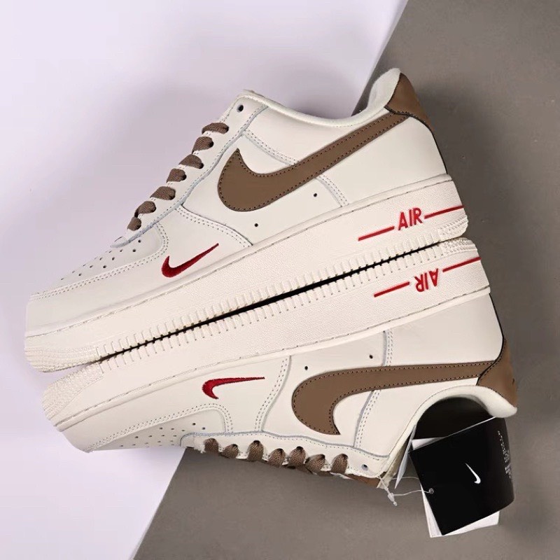 Giày Air Force 1 nâu trắng, AF1 vệt nâu hàng 99% S.Cấp tặng tất box, full box bill
