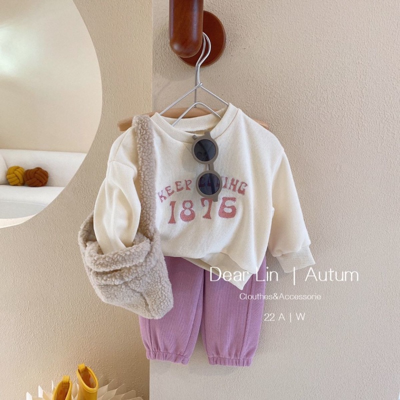 Set Đồ 2 Món Áo Thun Tay Dài Thêu Chữ + Quần Dài Thời Trang Mùa Thu Phong Cách Hàn Quốc Cho Bé Gái