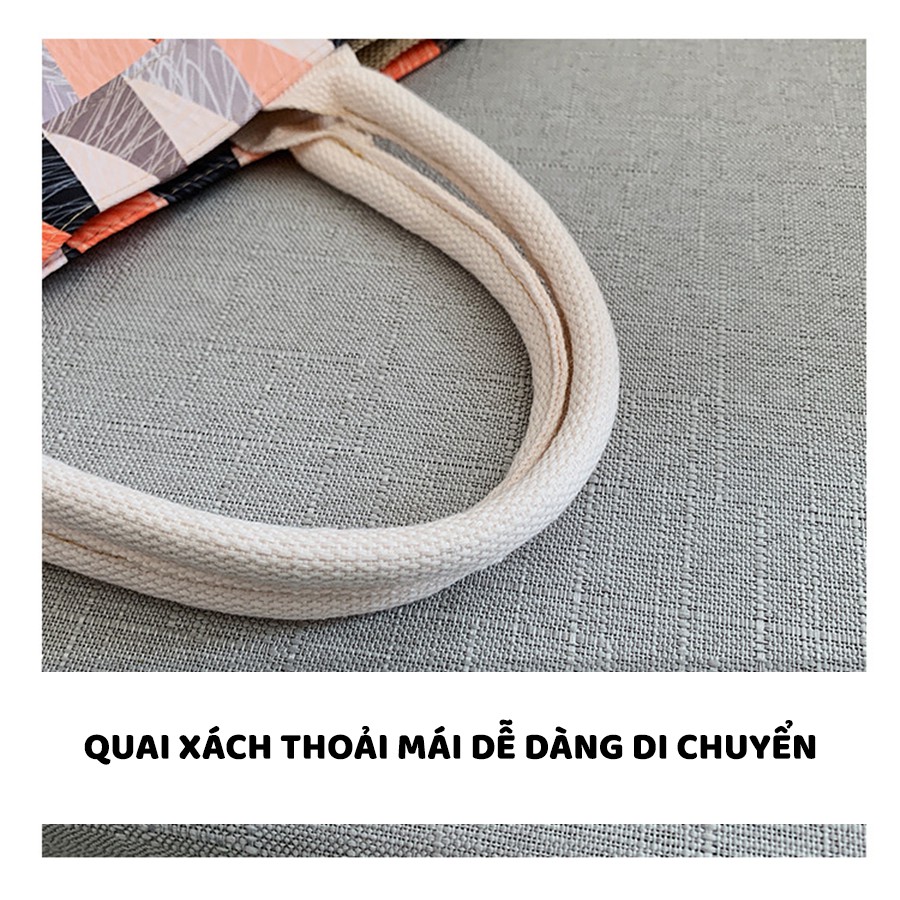 Túi Cói Xách Tay Tote To Du Lịch Biển Phối Hình Tam Giác Cầm Tay - Mã XT009