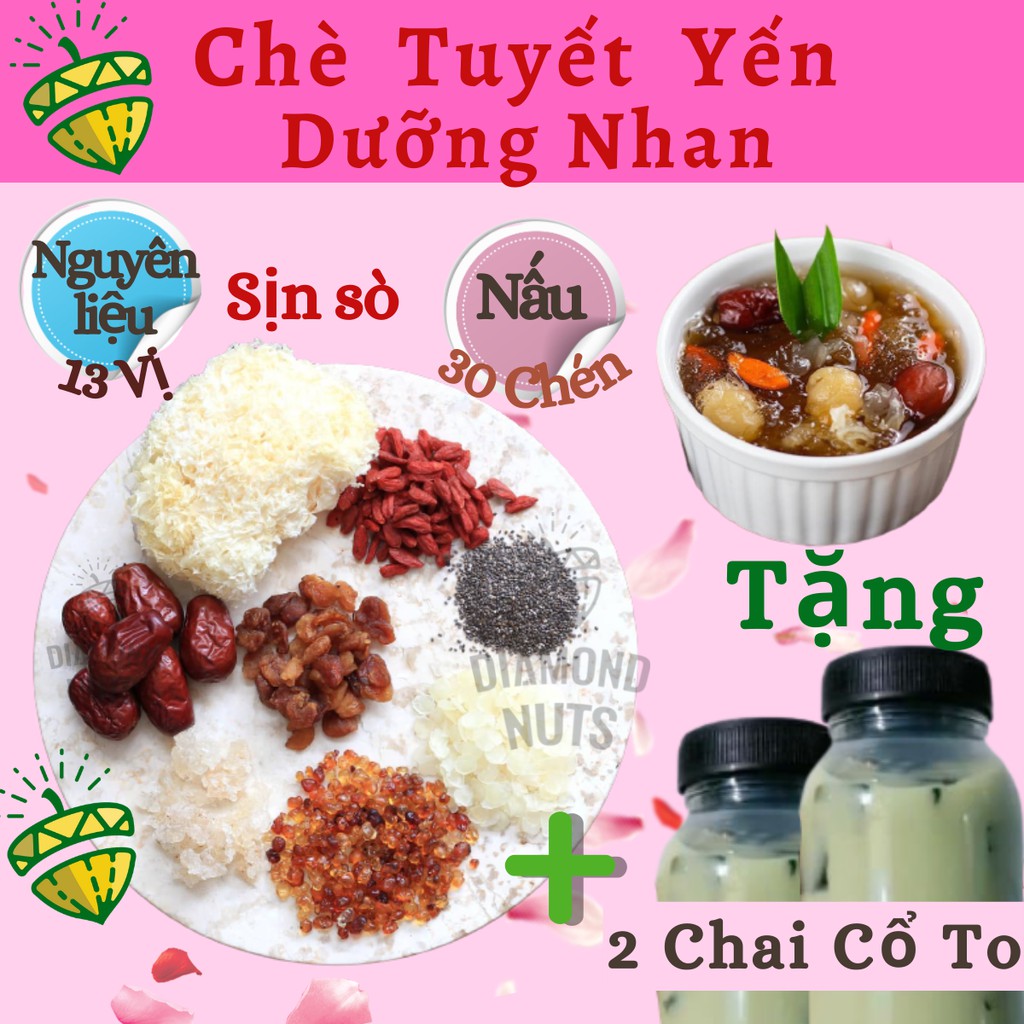 Chè Tuyết Yến Dưỡng Nhan SET Nấu 25-30 Chén - Thượng Phẩm Nhựa Đào Ngon - Bếp Của Diamond Nuts