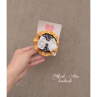 Kẹp tóc nơ tròn vàng mix hoạ tiết ziczac cho bé gái ( ảnh thật KH handmade )