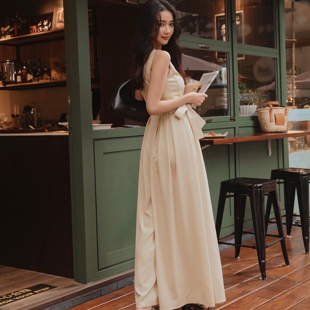 Jumpsuit sát nách quần ống rộng (kem belt) nữ Air Space Lady 2211828004