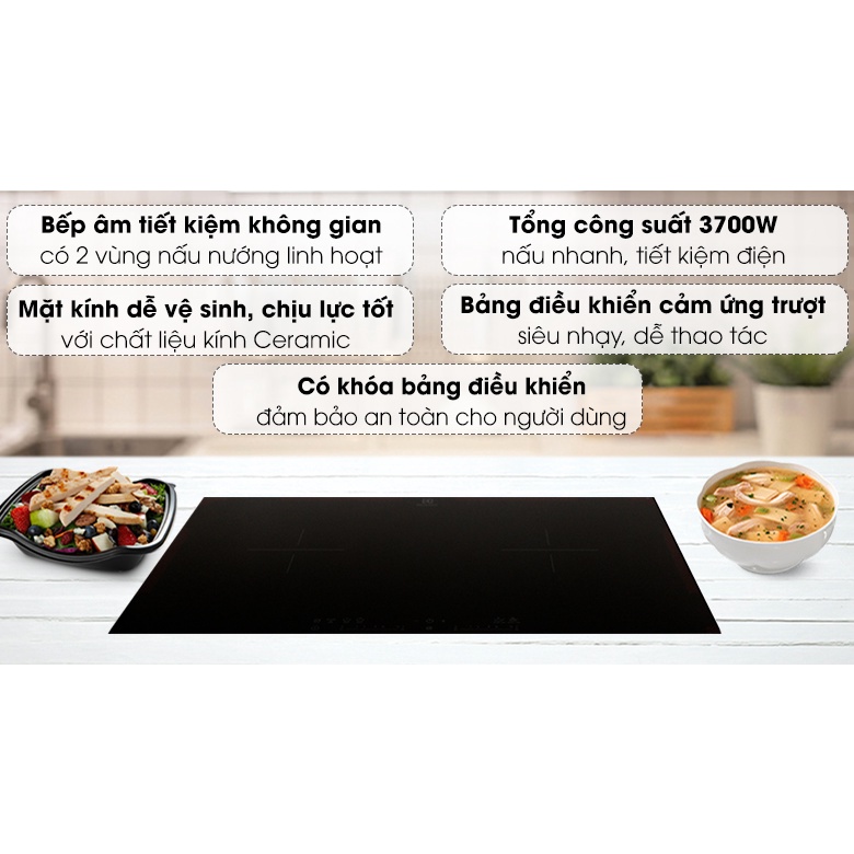 Bếp từ đôi Electrolux EHI7280BA 3700W, bếp điện từ 2 vùng nấu công suất lớn, mặt kính ceramic - Hàng chính hãng