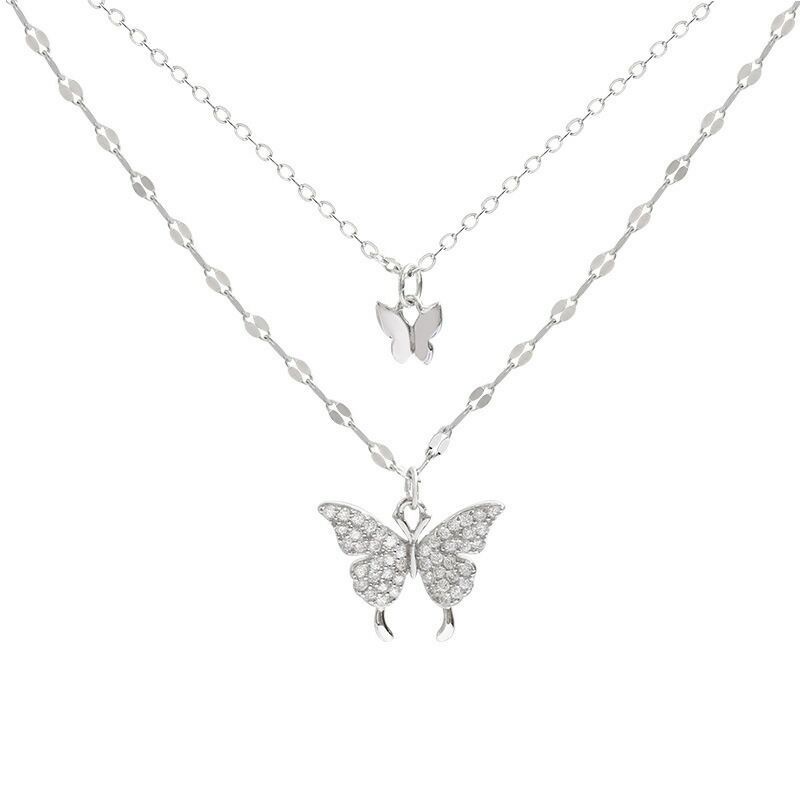 Vòng cổ choker mặt dây chuyền nhiều lớp hình bướm phong cách retro thanh lịch thời trang dành cho nữ