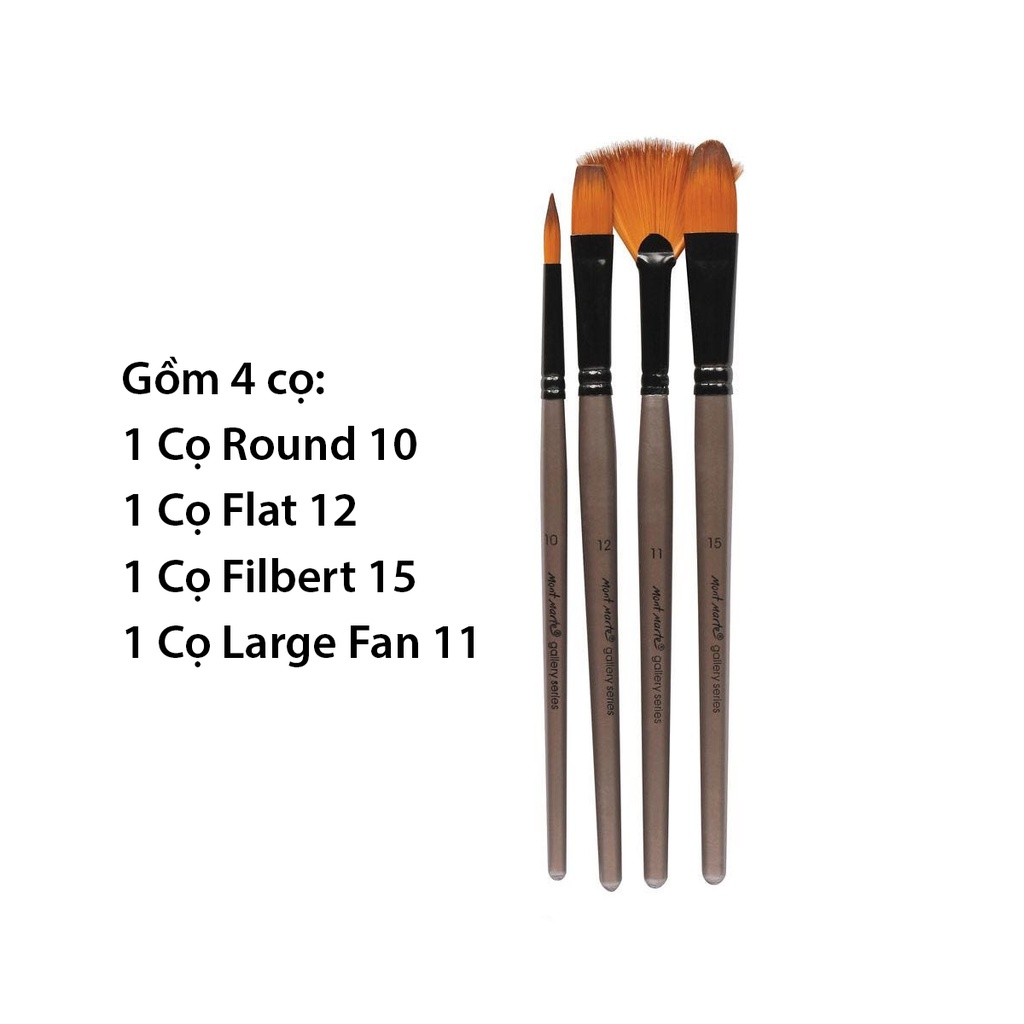 Bộ 4 Cọ Acrylic Mont Marte - Gallery Series Brush Set Acrylic 4pce - BMHS0013