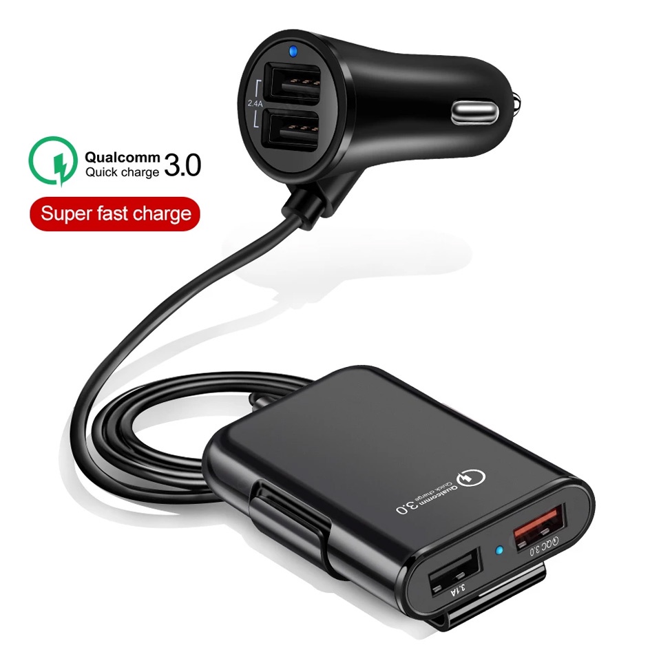 Tẩu sạc ô tô nhanh có dây kéo dài tích hợp bộ cấp nguồn điện cho hàng ghế sau Qualcomm cao cấp