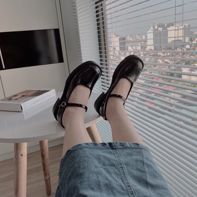 Giày 518 Marry jane cài khuy đế cao 4.5cm [ Wood shoes ]