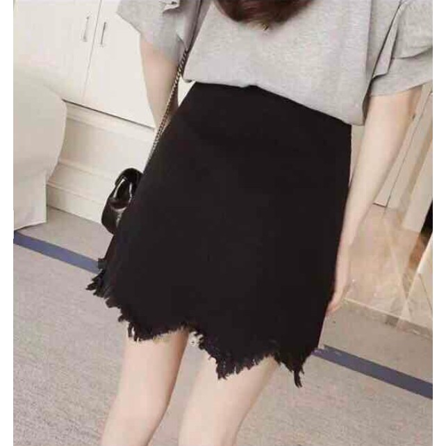 Chân váy nữ phối lai răng cưa - MIN Boutiques - Ảnh thật - 2 màu Trắng và Đen | BigBuy360 - bigbuy360.vn