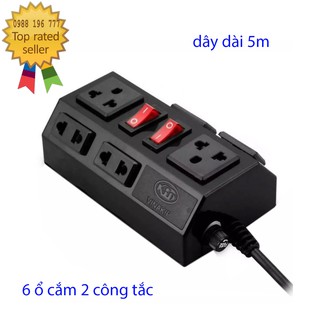 Ổ cắm điện liền dây 5m chịu tải 2500w VINAKIP - ổ cắm điện đa năng  6 ổ 2 công tắc
