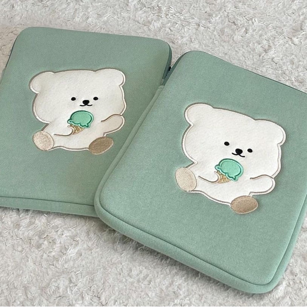 Túi đựng laptop hình cây kem/gấu màu xanh lá 13/15 inch tiện dụng