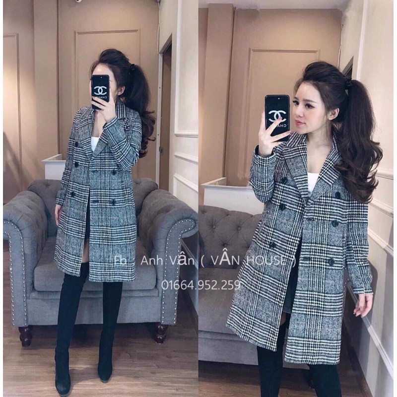 Áo khoác dạ kẻ dáng dài ms140 ( 6 khuy)