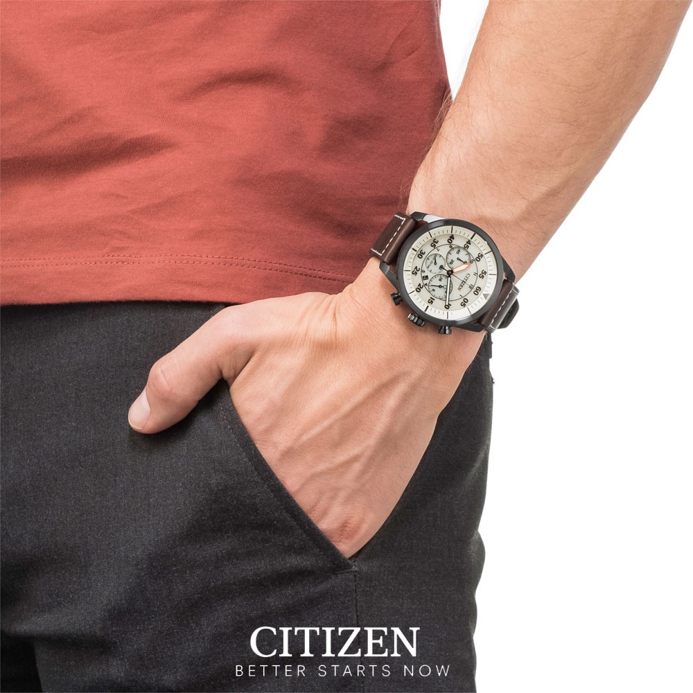 Đồng Hồ Citizen Nam Dây Da Eco-Drive CA4215-04W - Mặt Trắng (45mm)