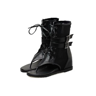 Giày boots xỏ ngón 2 khóa đế độn cổ lửng(B01)