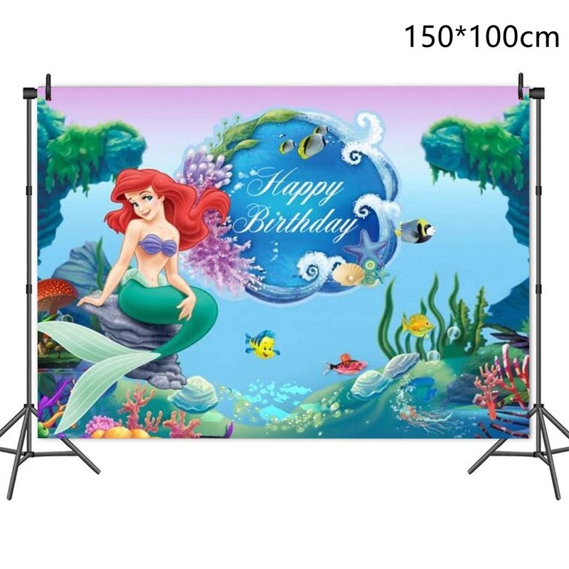 Bộ Khăn Trải Bàn Chủ Đề Nàng Tiên Cá Cho Tiệc Sinh Nhật Bé