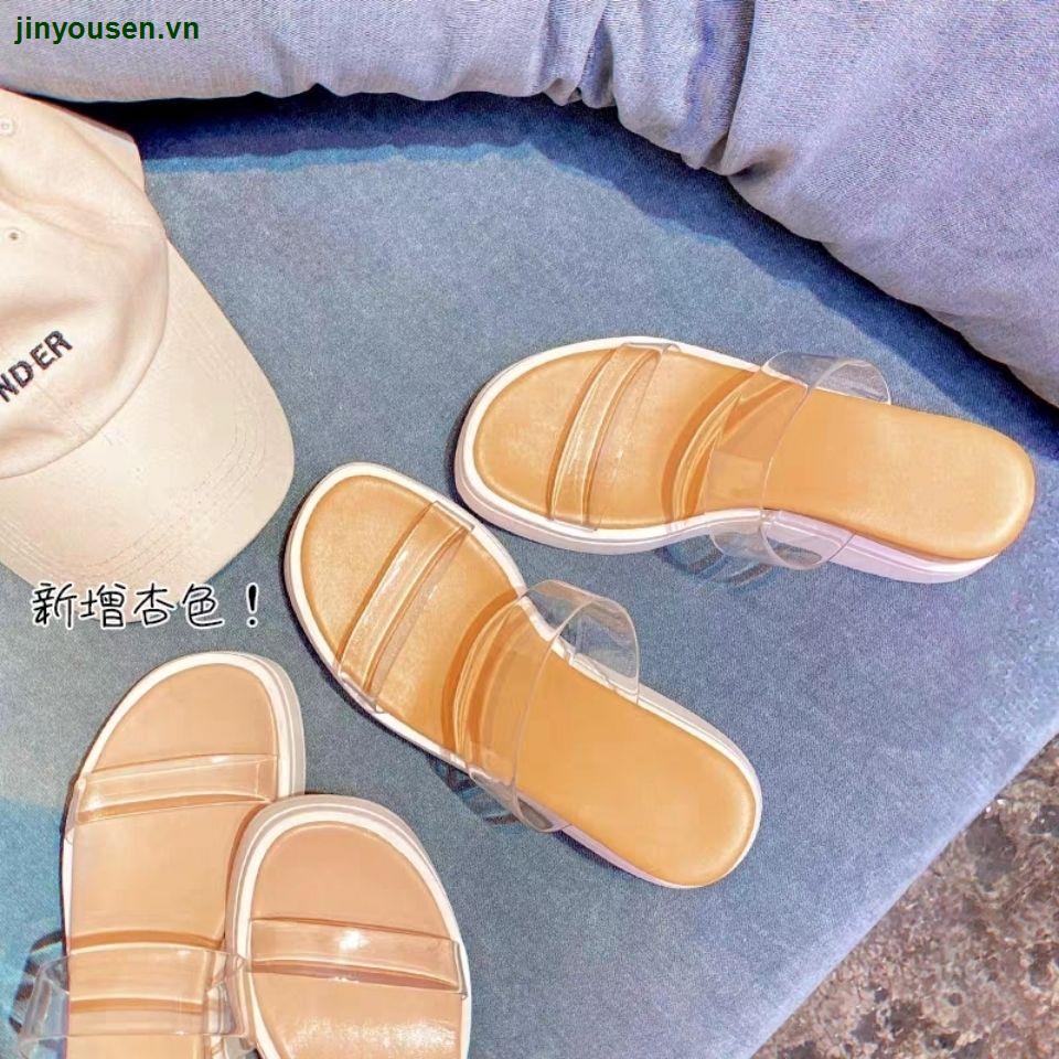 Dép sandal cao gót đế dày tăng chiều cao cao trong suốt thời trang mùa hè phối thoải mái cho nữ