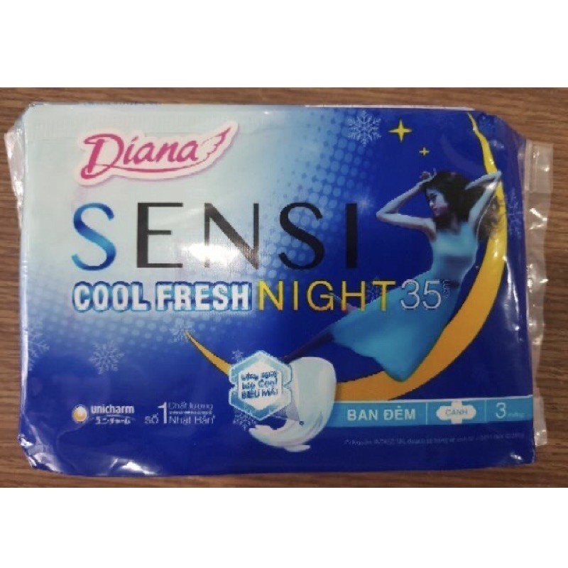 Băng vệ sinh ban đêm Diana Sensi Cool Mát Lạnh Night 35cm túi 3 miếng