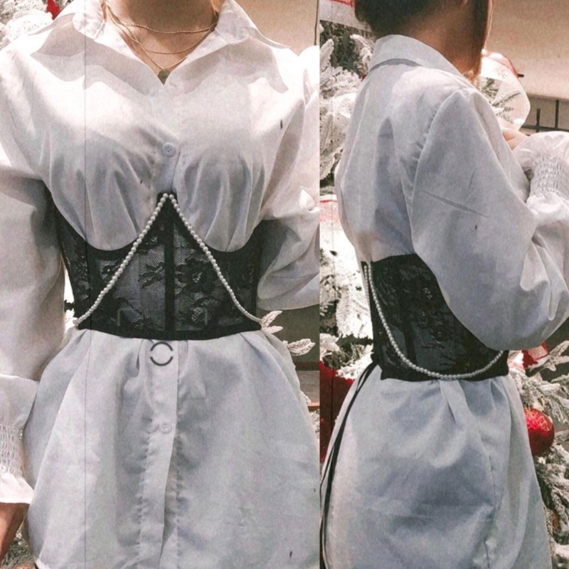 Đai Nịt Bụng Eo Cao Co Giãn Phối Ren Và Ngọc Trai Lủng Lẳng Thời Trang Dự Tiệc Cho Nữ