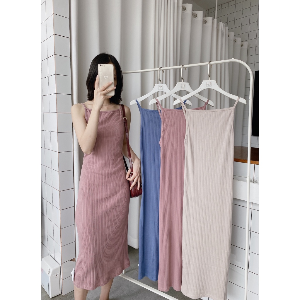 Đầm yếm thun 2 dây hở lưng maxi TK - DTK124