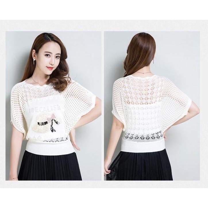 Áo len lưới mỏng tay cánh rơi hình mũ dễ thương Al30