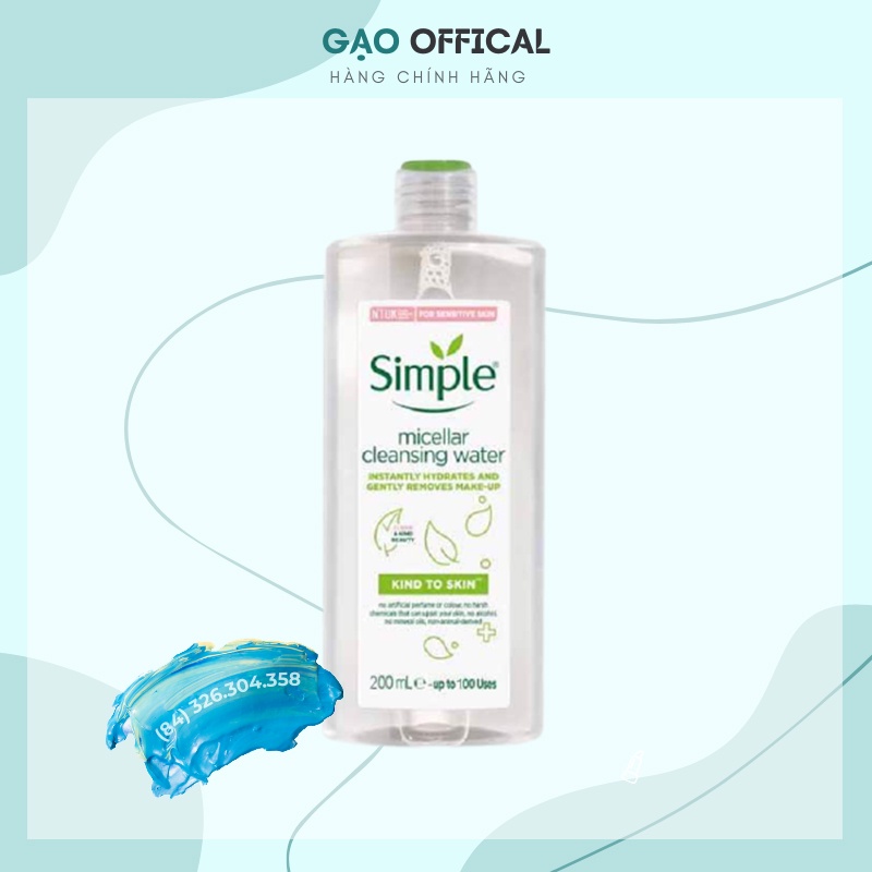 [CHÍNH HÃNG] Nước Tẩy Trang Simple Micellar Cleansing Water 200ml (UK)_Cung cấp đủ dưỡng chất cho làn da của bạn