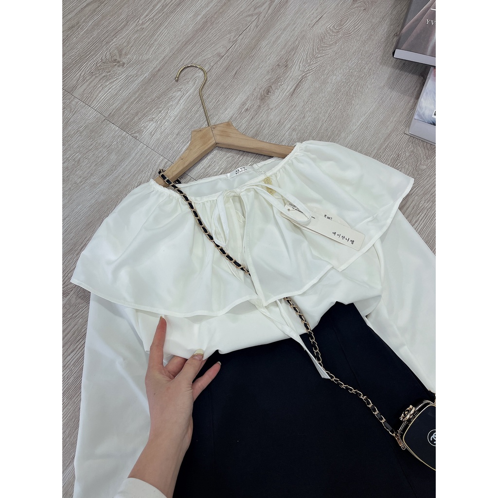 Set chân váy bèo trễ vai thắt nơ cổ chân váy ngắn chữ a DN030