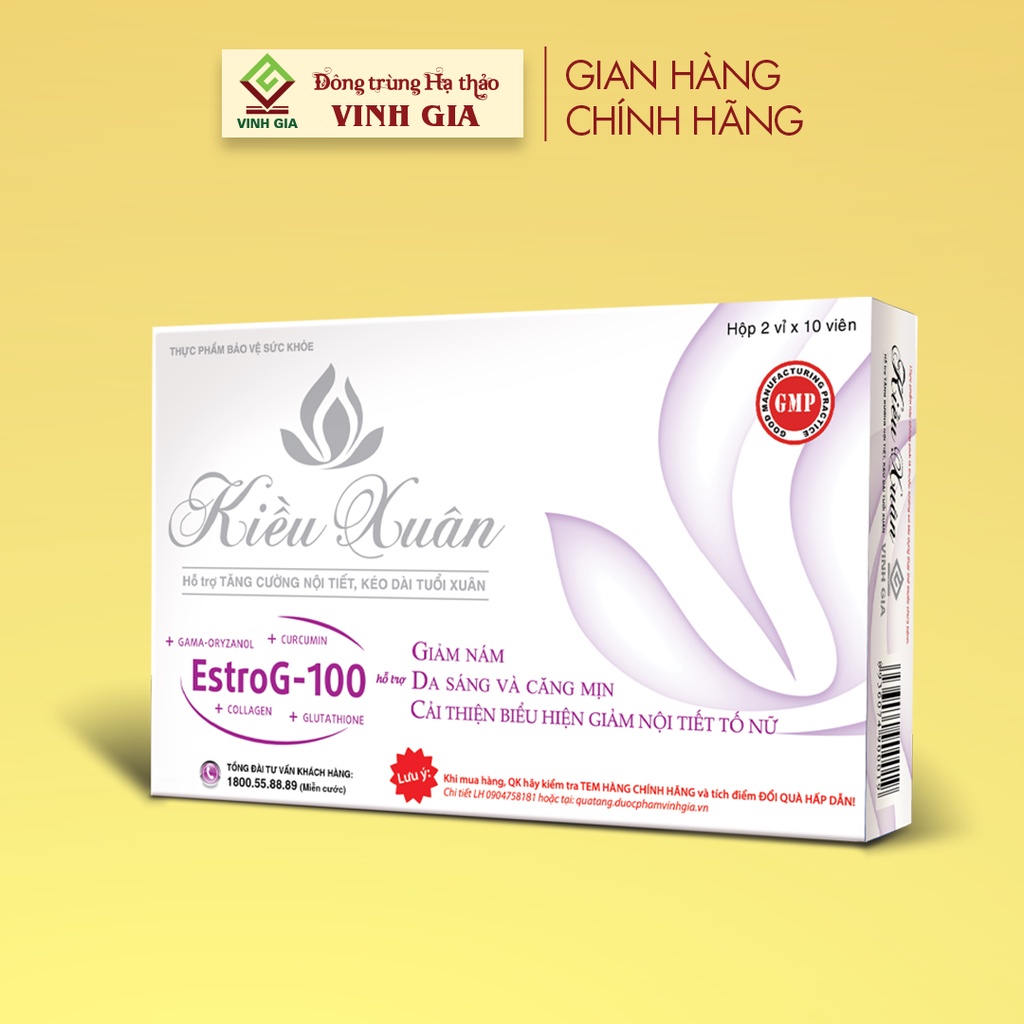 Viên Uống Tăng Cường Nội Tiết KIỀU XUÂN Bổ Sung Collagen Giảm Lão Hóa, Giúp Da Sáng Và Mịn Màng Hơn Hộp 20 Viên