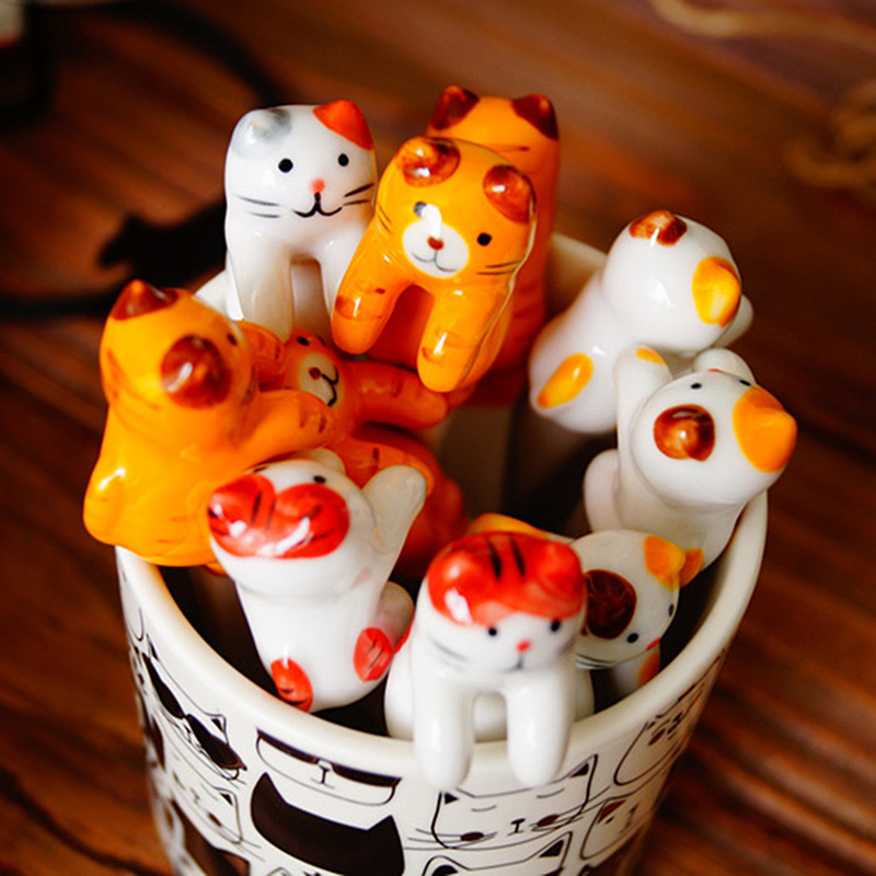 Muỗng cà phê phối hình mèo bằng gốm dễ thương tùy chọn màu sắc