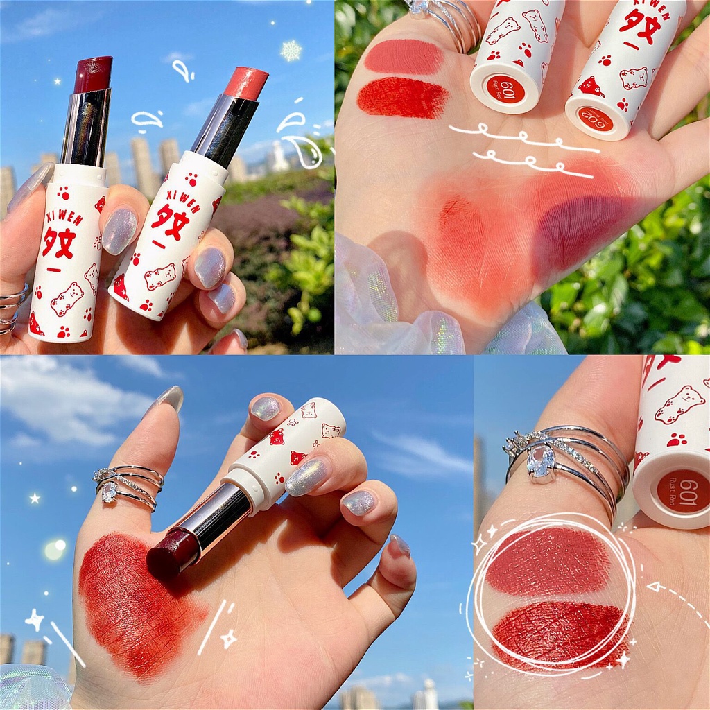 Son Môi Xiwen Chống Thấm Nước Chất Nhung Lì Thiết Kế Hình Gấu Dễ Thương