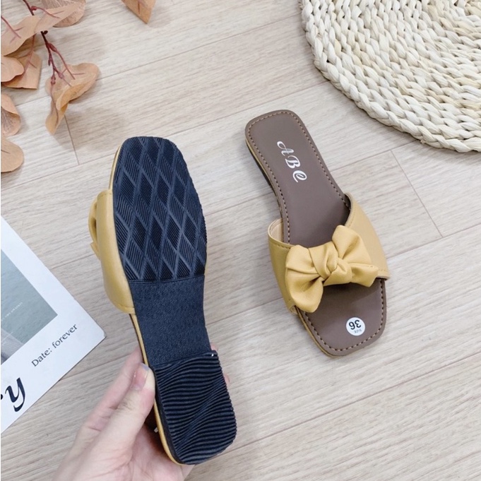 Dép lê Nữ quai ngang nơ ú thời trang đá yêu- dép xẹp kiểu nữ