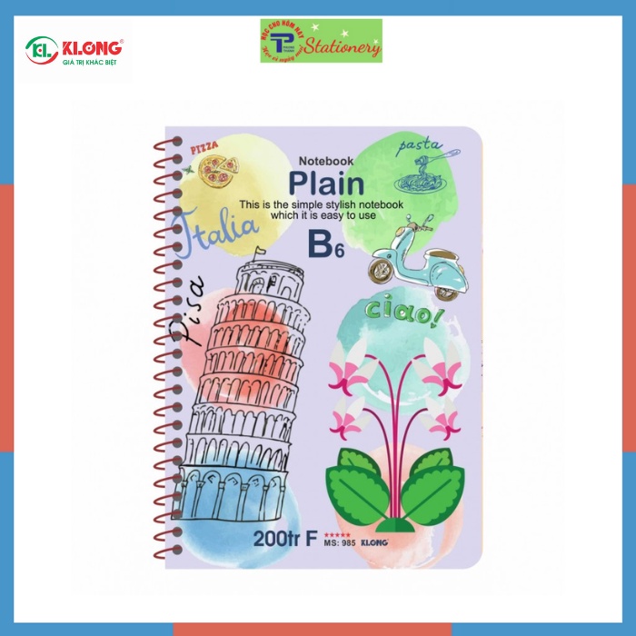 Sổ lò xo đơn Klong ruột trơn Plain khổ B6 - 200 trang; MS 985