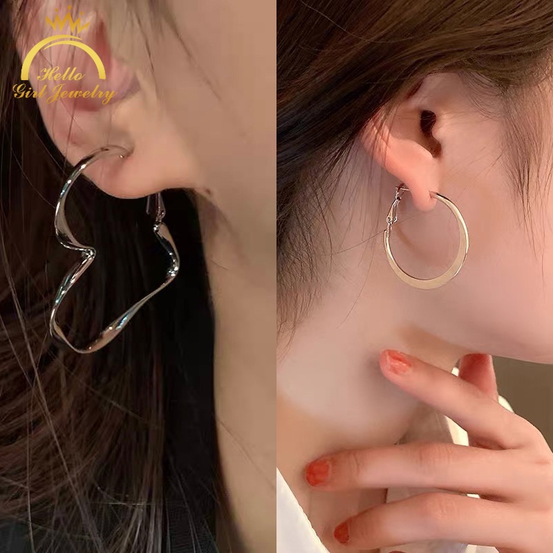 Bông tai bạc hình tròn/ hình học thời trang cao cấp dành cho nữ