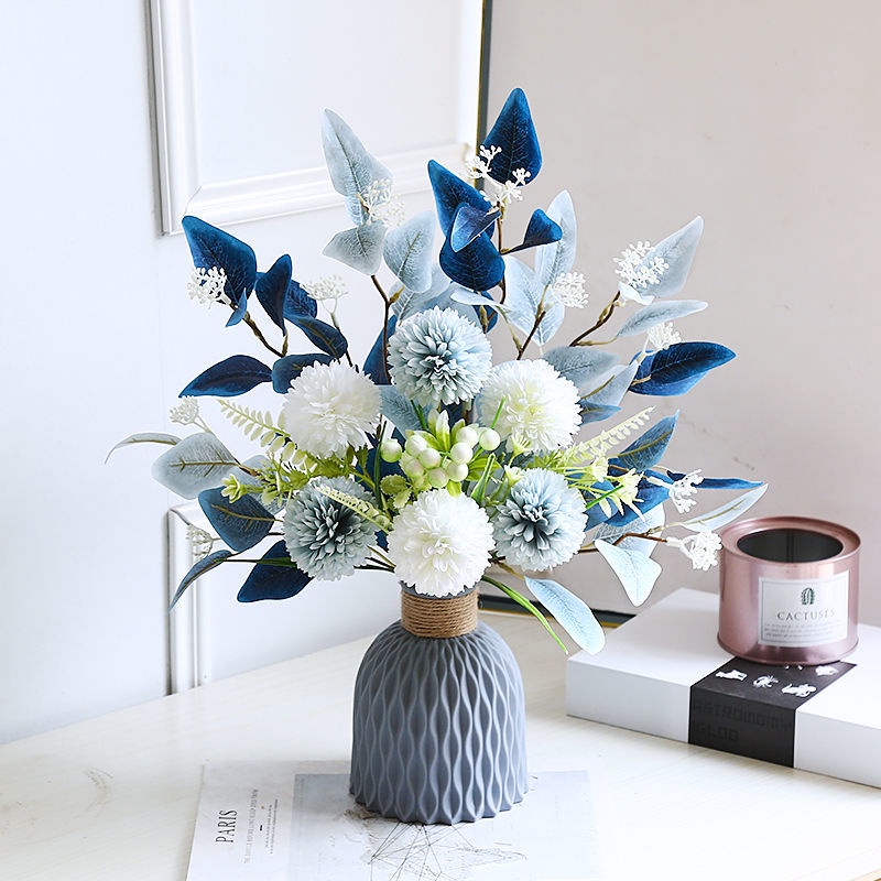 Sắp xếp nhà ở Bình Hoa Giả trang trí phòng khách cắm sẵn để bàn full hoa và chậu - Set gồm bồ công anh lụa và lá điểm