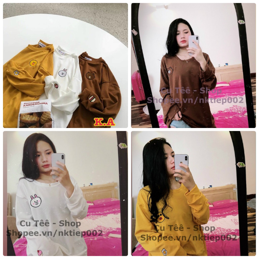 Áo nỉ kakao talk line friends gấu thỏ vịt siêu cute dễ thương form rộng freesize 75kg | BigBuy360 - bigbuy360.vn