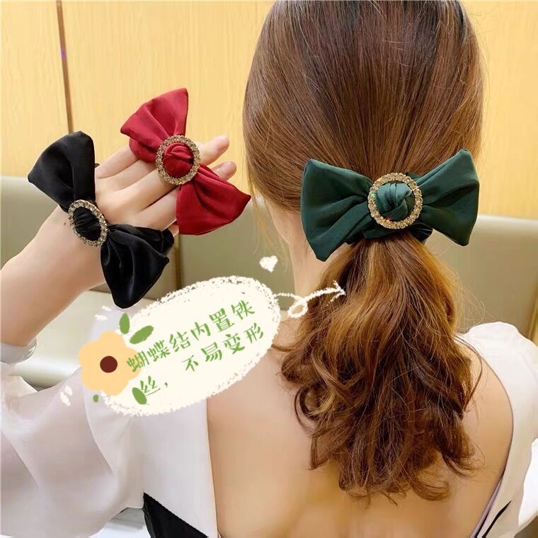 [4 mẫu BT19] Dây cột tóc màu da báo đốm đỏ đen có đính đá nhân tạo kiểu nơ hàn quốc tại KepTocMot