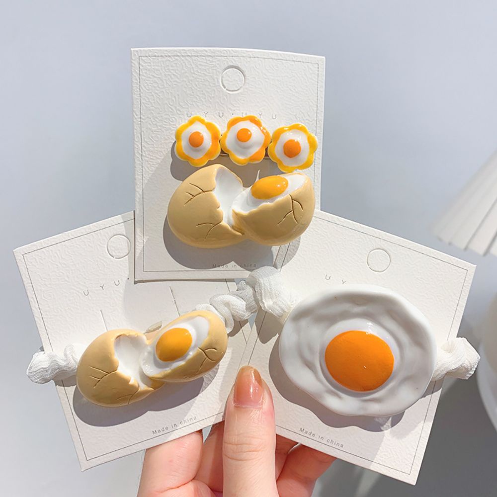 Dây cột tóc đuôi ngựa hình trứng ốp la hoạt hình phong cách Hàn Quốc dễ thương sáng tạo vui nhộn cho nữ
