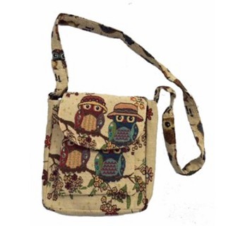 Túi xách đeo vai / đeo chéo vải bố họa tiết thổ cẩm cú mèo