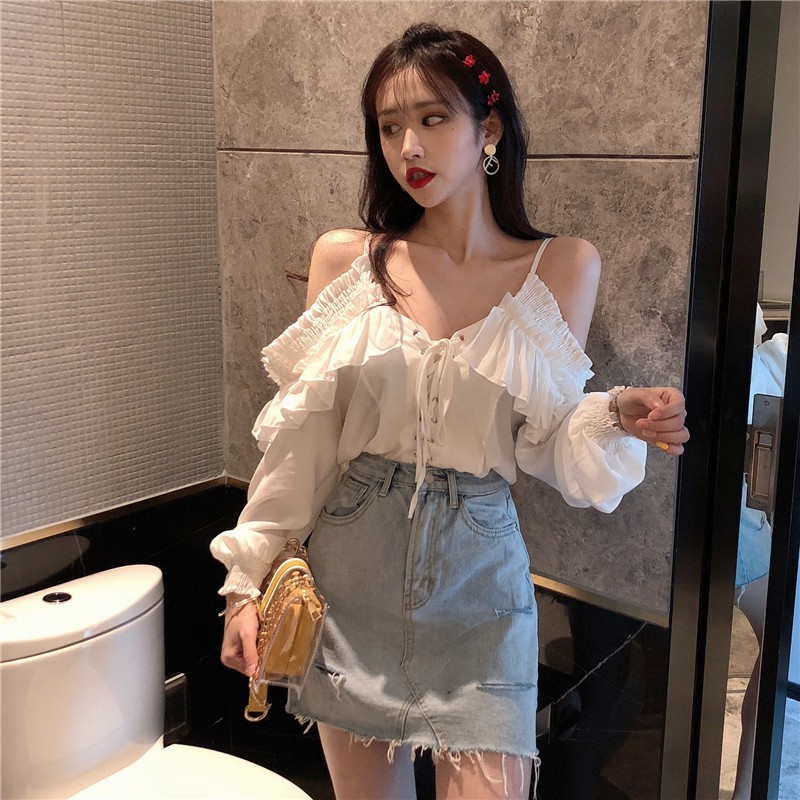 Áo sơ mi nữ trễ vai Emilyshop ulzzang