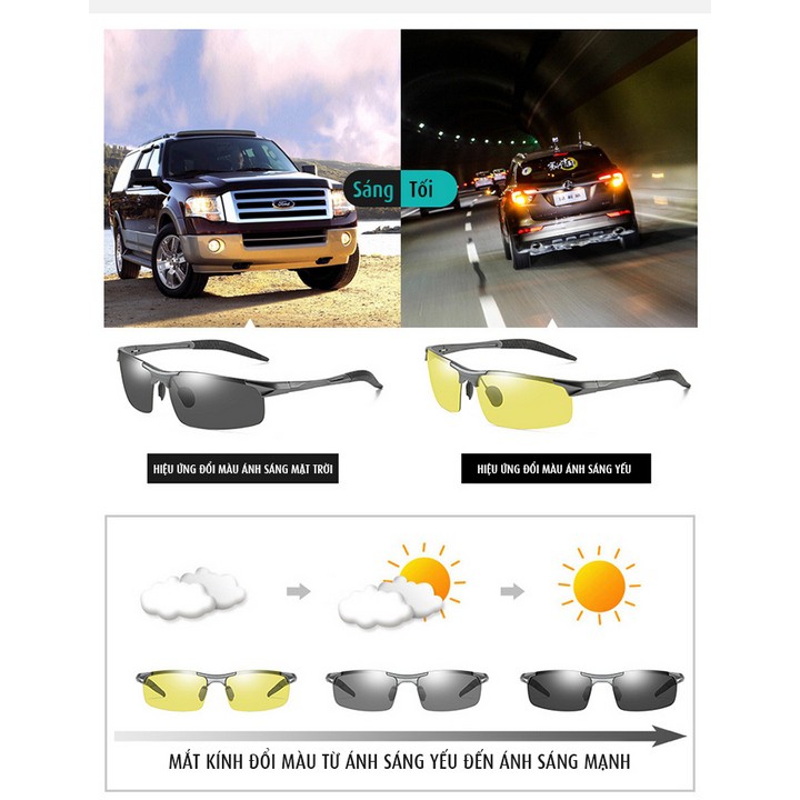 [CHÍNH HÃNG] Kính đổi màu đi ngày và đêm Nam Nữ  CHÍNH HÃNG AORON 8177 gọng Nhôm Magiê nhẹ, mắt kính polarized phân cực