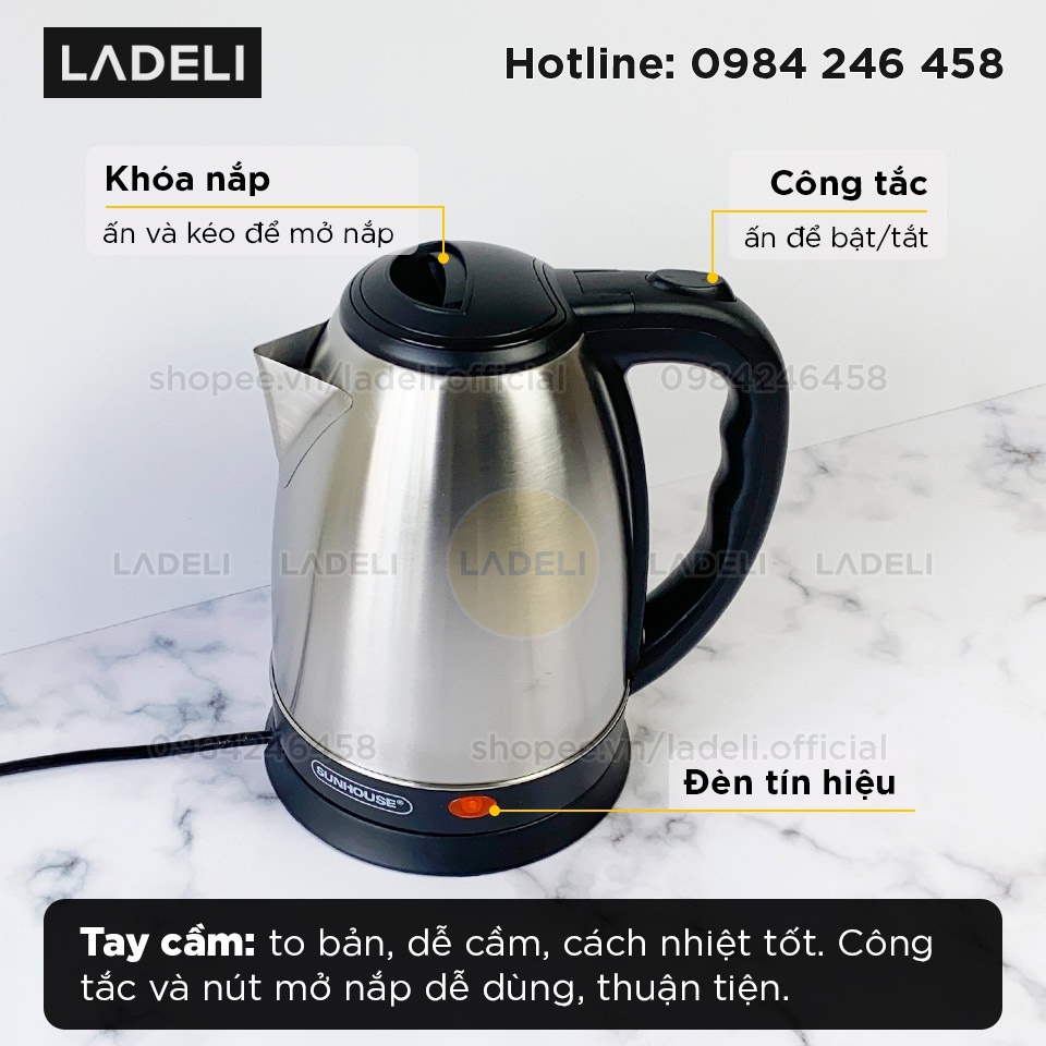 Ấm siêu tốc inox 1.8L SUNHOUSE SHD1182 bảo hành 12 tháng