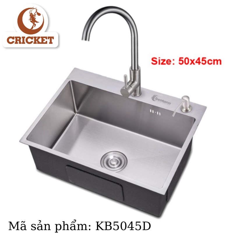 Chậu rửa chén đúc SENTANO (KB5045D) - 50x45cm (1 HỘC) đáy vuông INOX SUS304 - Kèm bộ xả chống hôi