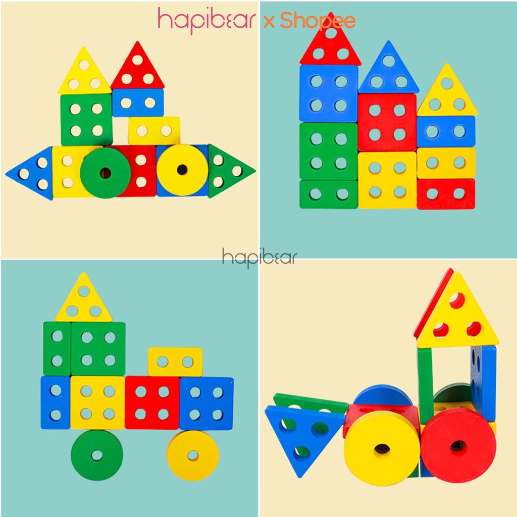 Bộ đồ chơi thả hình 4 trụ cho bé học hình khối học màu sắc phát triển trí tuệ cho bé 1 2 3 tuổi, ghép hình 3d