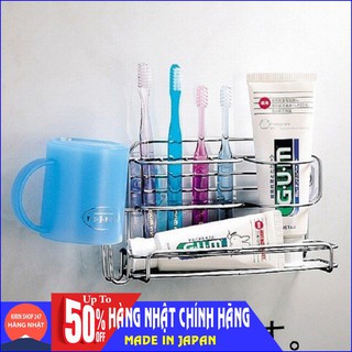 Giá cắm bàn chải, kem đánh răng bằng inox kèm hút chân không Hàng Nhật