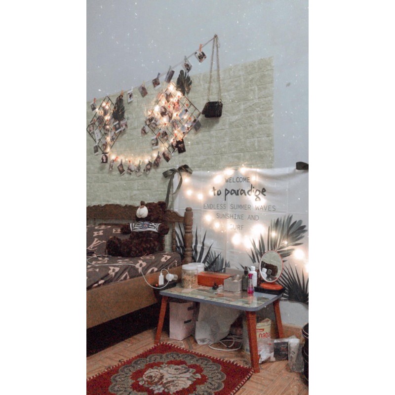 Lưới sắt trang trí nhiều kích cỡ TẶNG KÈM BỘ DECOR: LÁ, ẢNH, KẸP ẢNH, ĐINH TREO, DÂY ĐÈN