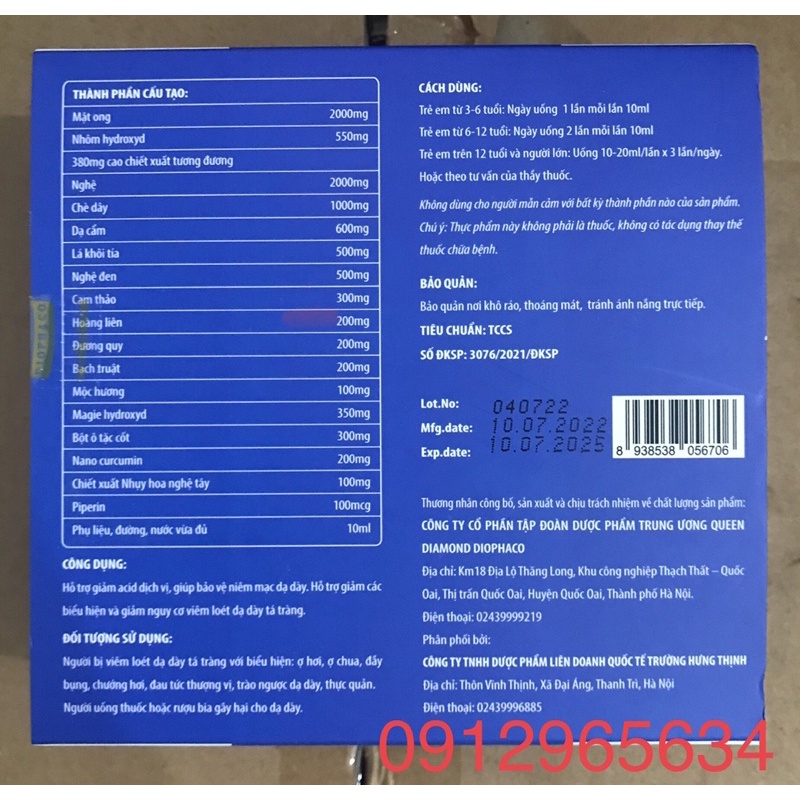 Gel NGHỆ MẬT ONG CURCUMIN NANO hỗ trợ dạ dày, tá tràng, đẹp da hiệu quả 20 gói