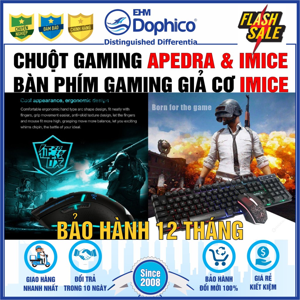 Phím chuột máy tính cao cấp Imice & Apedra – Dành cho game thủ - Chính hãng – Bảo hành 12 tháng – Led RGB 7 màu