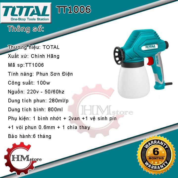 [100% Chính hãng] Máy phun sơn điện mini TOTAL TT1006 100W - Bảo hành 6 tháng